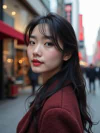 woman in Seoul in Gangnam in Cheongdamdong Luxury Shopping street. stores visible in background