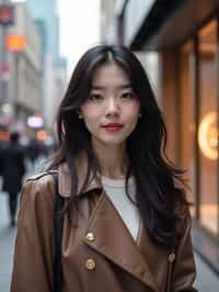 woman in Seoul in Gangnam in Cheongdamdong Luxury Shopping street. stores visible in background