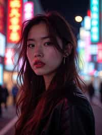 woman in Tokyo at night with neon lights