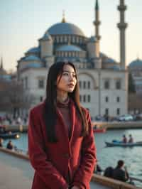 woman in Istanbul with The Mosque in background