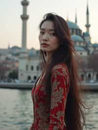 woman in Istanbul with The Mosque in background