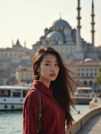 woman in Istanbul with The Mosque in background