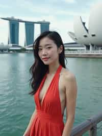 woman in Singapore with Marina Bay Sands in background