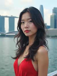 woman in Singapore with Marina Bay Sands in background