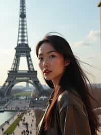 woman in Paris with the Eiffel Tower in background