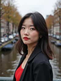 woman in Amsterdam with the Amsterdam Canals in background