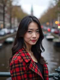 woman in Amsterdam with the Amsterdam Canals in background