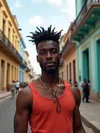 man in Havana with the colorful old town in the background