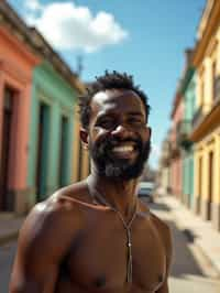 man in Havana with the colorful old town in the background