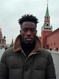 man in Moscow with the Kremlin in the background