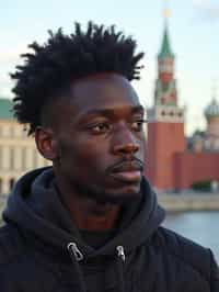 man in Moscow with the Kremlin in the background