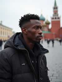 man in Moscow with the Kremlin in the background