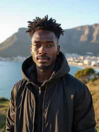 man in Cape Town with the Table Mountain in the background