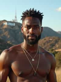 man in Los Angeles with the Hollywood sign in the background