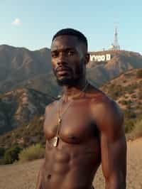 man in Los Angeles with the Hollywood sign in the background