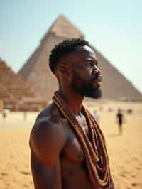 man in Cairo with the Pyramids of Giza in the background