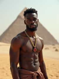 man in Cairo with the Pyramids of Giza in the background