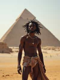 man in Cairo with the Pyramids of Giza in the background