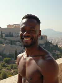 man in Athens with the Acropolis in the background