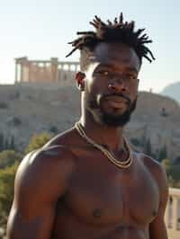 man in Athens with the Acropolis in the background