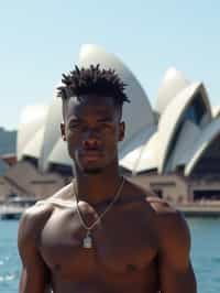 man in Sydney with the Sydney Opera House in the background