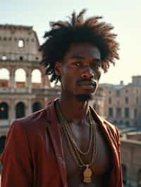 man in Rome with the Colosseum in the background