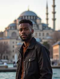 man in Istanbul with The Mosque in background