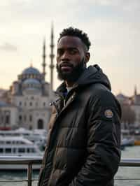 man in Istanbul with The Mosque in background