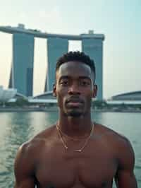 man in Singapore with Marina Bay Sands in background