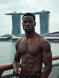 man in Singapore with Marina Bay Sands in background