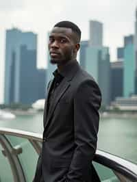 man in Singapore with Marina Bay Sands in background