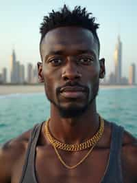 man in Dubai with skyline in background