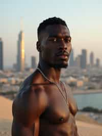 man in Dubai with skyline in background