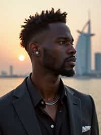 man in Dubai with skyline in background