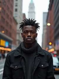 man in New York City with Manhattan in background