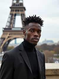 man in Paris with the Eiffel Tower in background