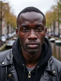 man in Amsterdam with the Amsterdam Canals in background