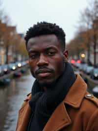 man in Amsterdam with the Amsterdam Canals in background