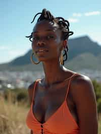 woman in Cape Town with the Table Mountain in the background