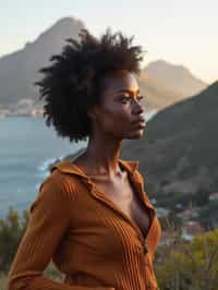 woman in Cape Town with the Table Mountain in the background