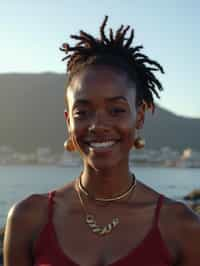 woman in Cape Town with the Table Mountain in the background