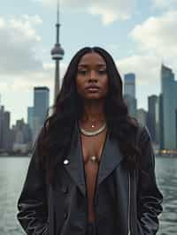 woman in Toronto with the CN Tower in the background