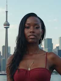 woman in Toronto with the CN Tower in the background