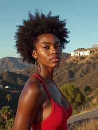 woman in Los Angeles with the Hollywood sign in the background