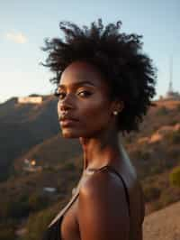 woman in Los Angeles with the Hollywood sign in the background