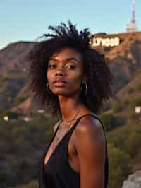 woman in Los Angeles with the Hollywood sign in the background