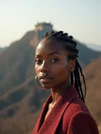 woman in Beijing with the Great Wall in the background