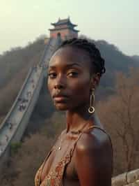 woman in Beijing with the Great Wall in the background