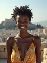 woman in Athens with the Acropolis in the background