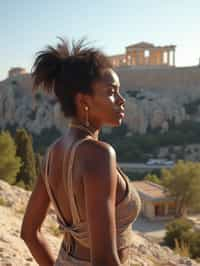 woman in Athens with the Acropolis in the background